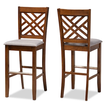Baxton Studio Jason Grey Upholstered and Walnut Wood 2-Piece Bar Stool Set 167-10852